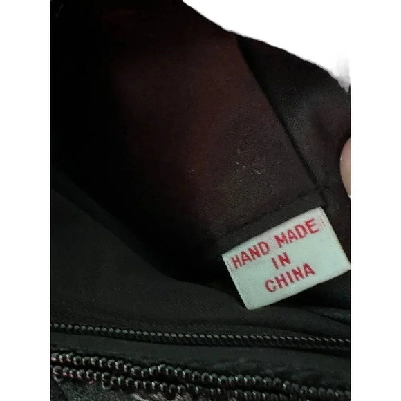 Women's Black Floral Beaded Inner Pocket Fully Lined Purse Handbag - Picture 5 of 5